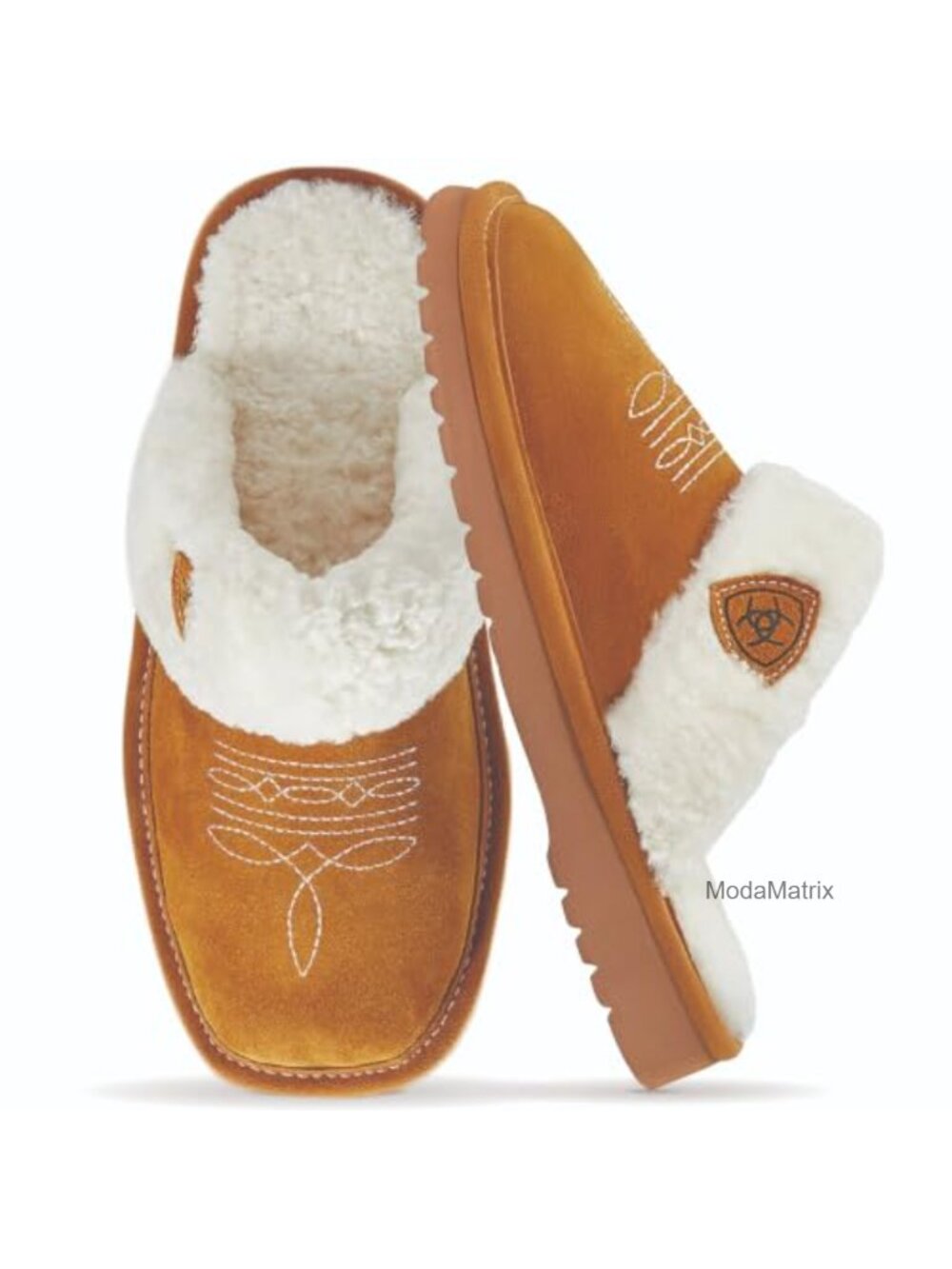 Genuine Suede Leather Square Toe Slip-On Slippers Plush Lined Indoor Outdoor